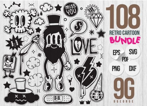 108 Retro Cartoon Bundle, Hand Drawn, S: The Ultimate Solution for Creative Projects