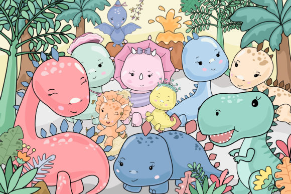 Cute Dinosaurs World clips Arts: A Versatile Design Resource for Creative Projects