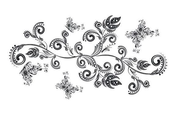 Vintage Floral Ornament with Butterflies
